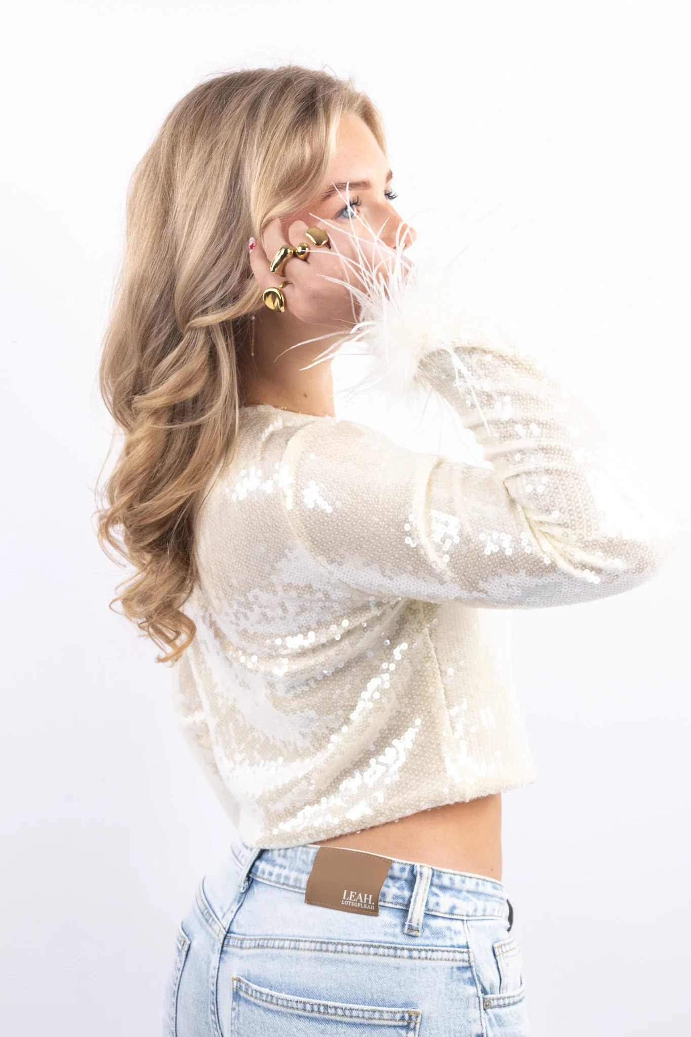 Feather Cuff Sequin Top - Image 4