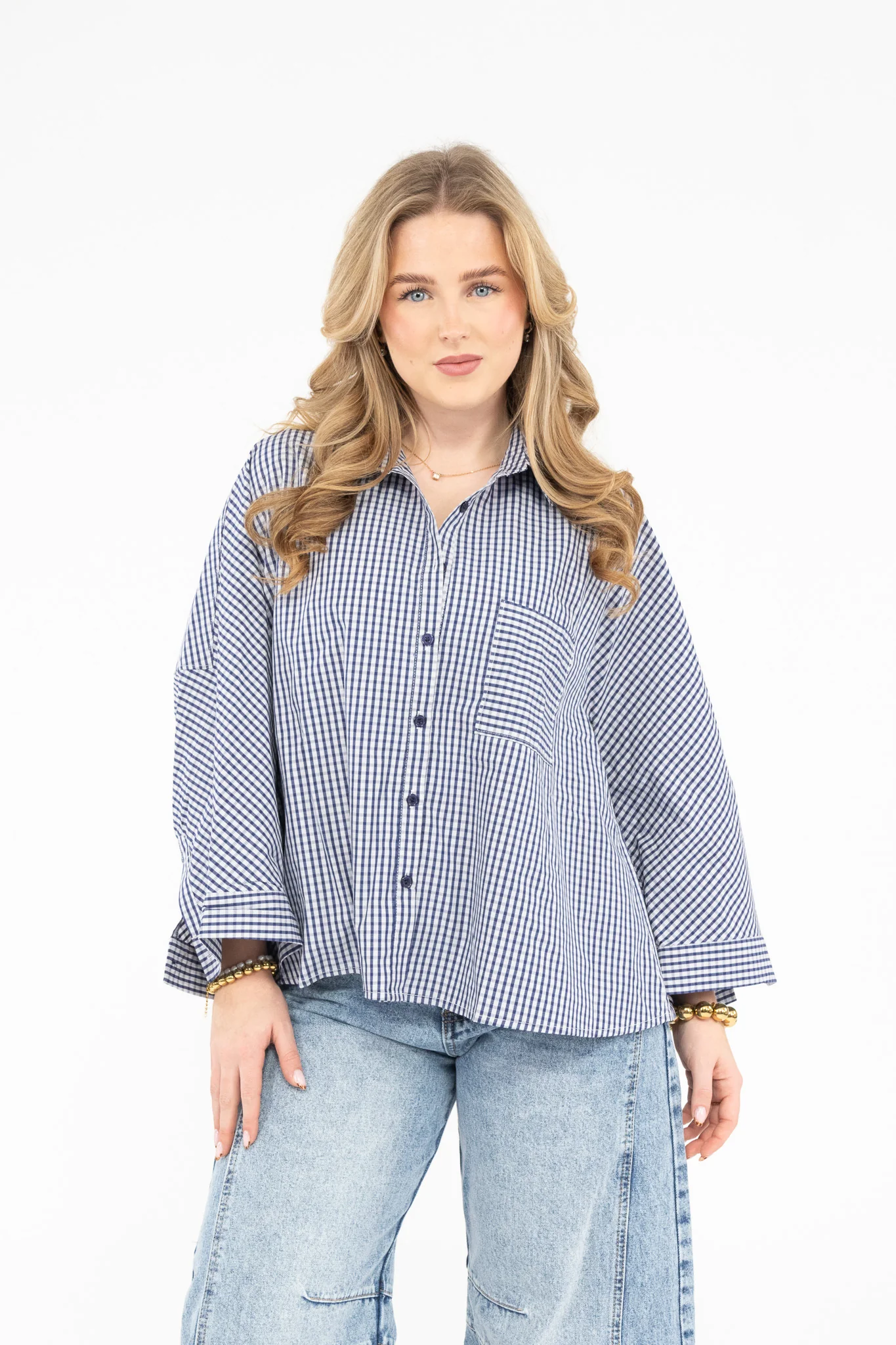 Oversized Checked Blouse - Image 2