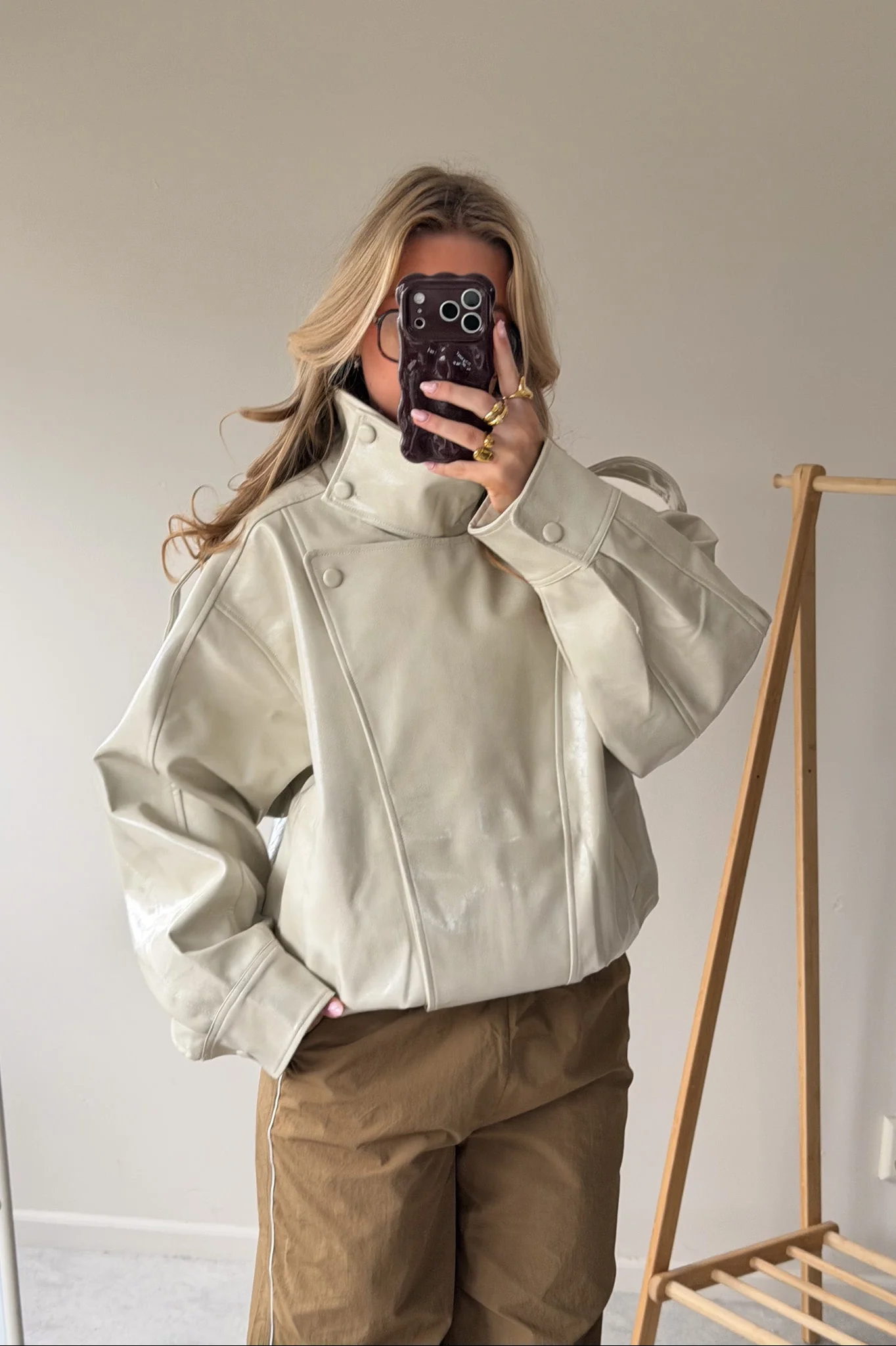 Oversized Leather Look Jacket - Image 6