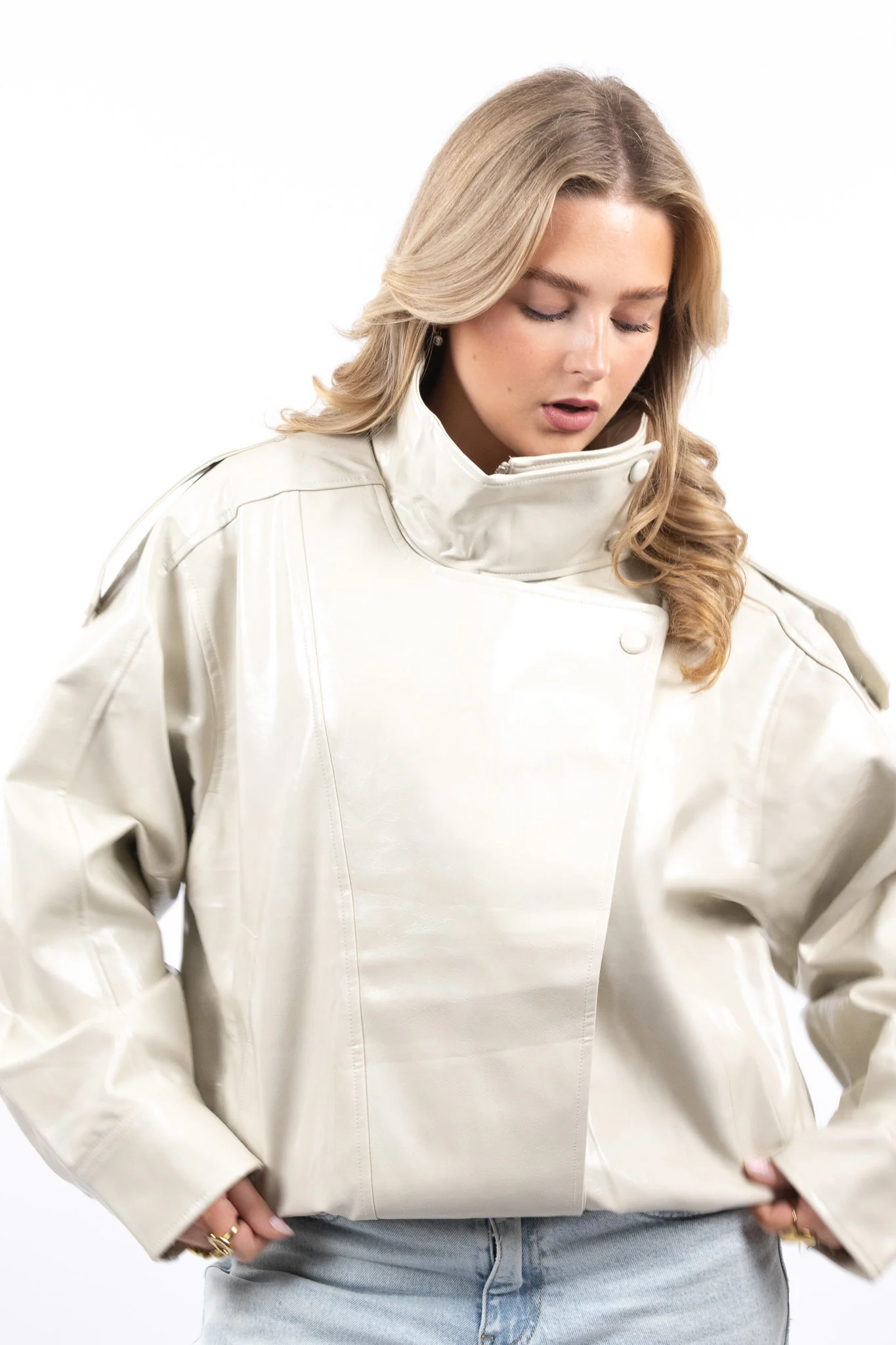 Oversized Leather Look Jacket - Image 7