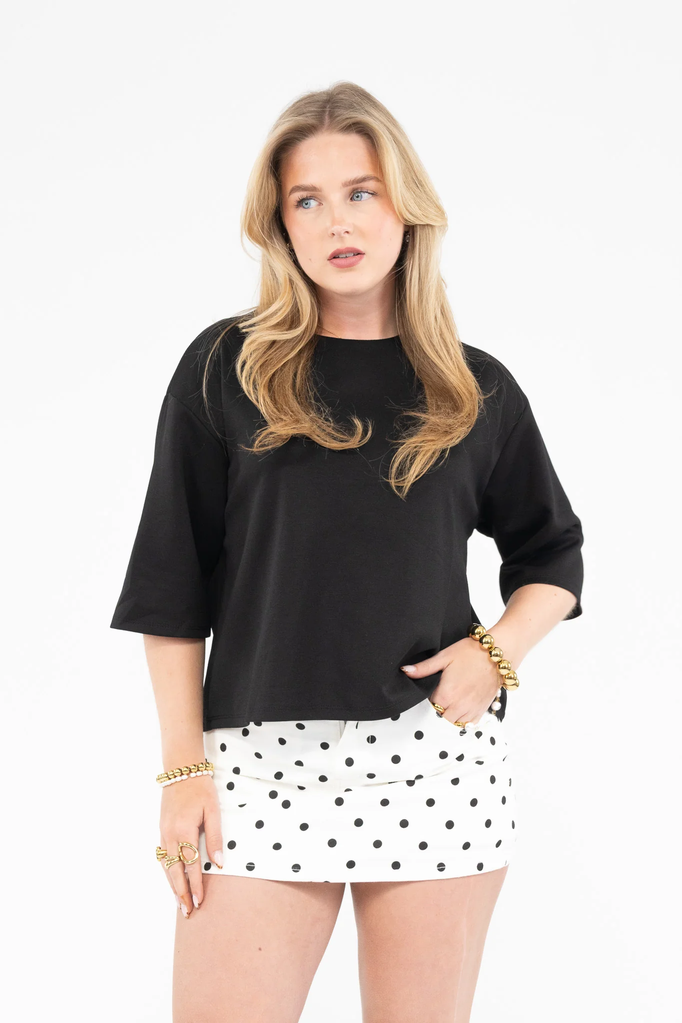 Polka Dot Denim Skort - Image 3