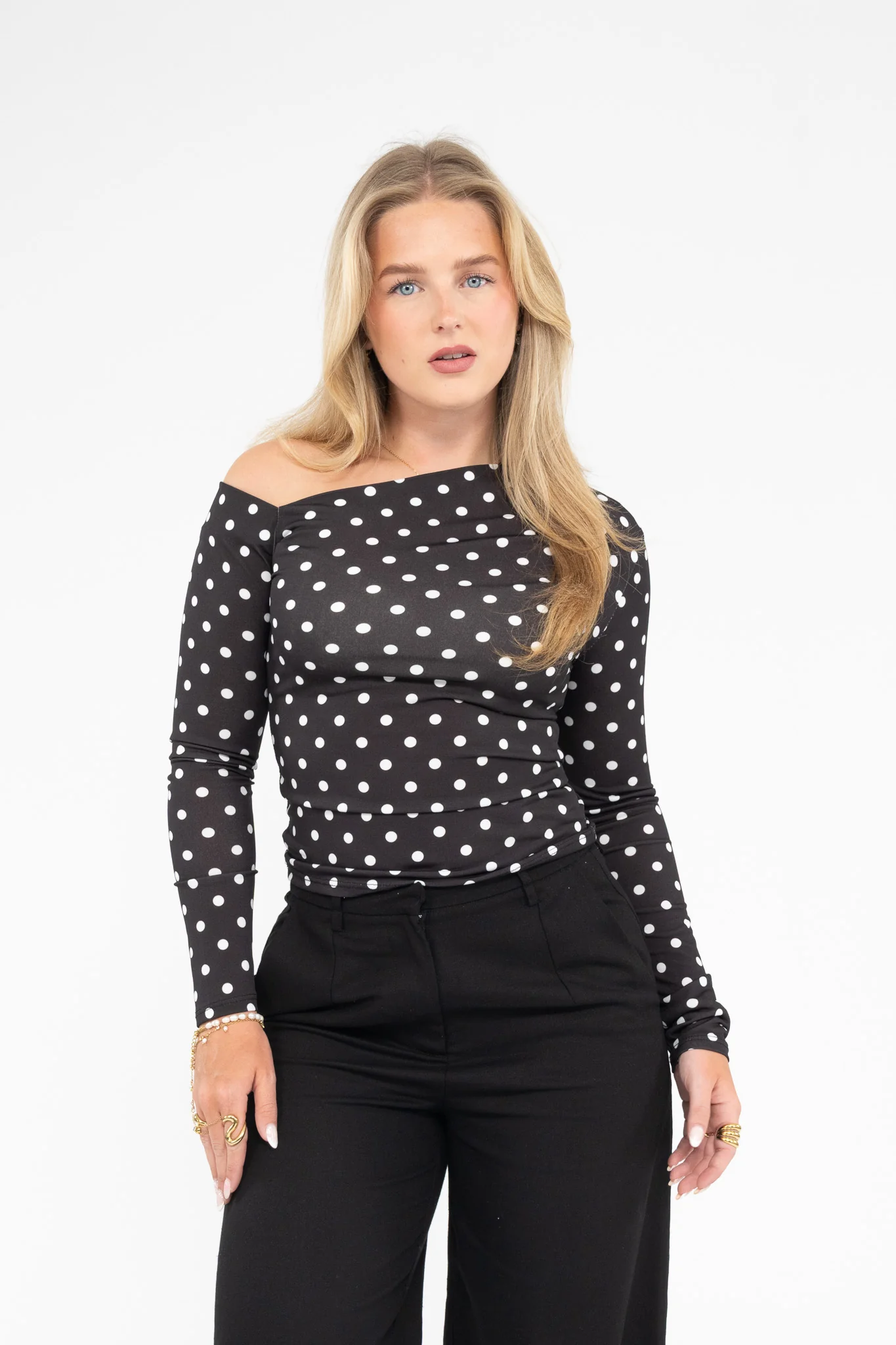 Polka Dot Off Shoulder Top - Image 6
