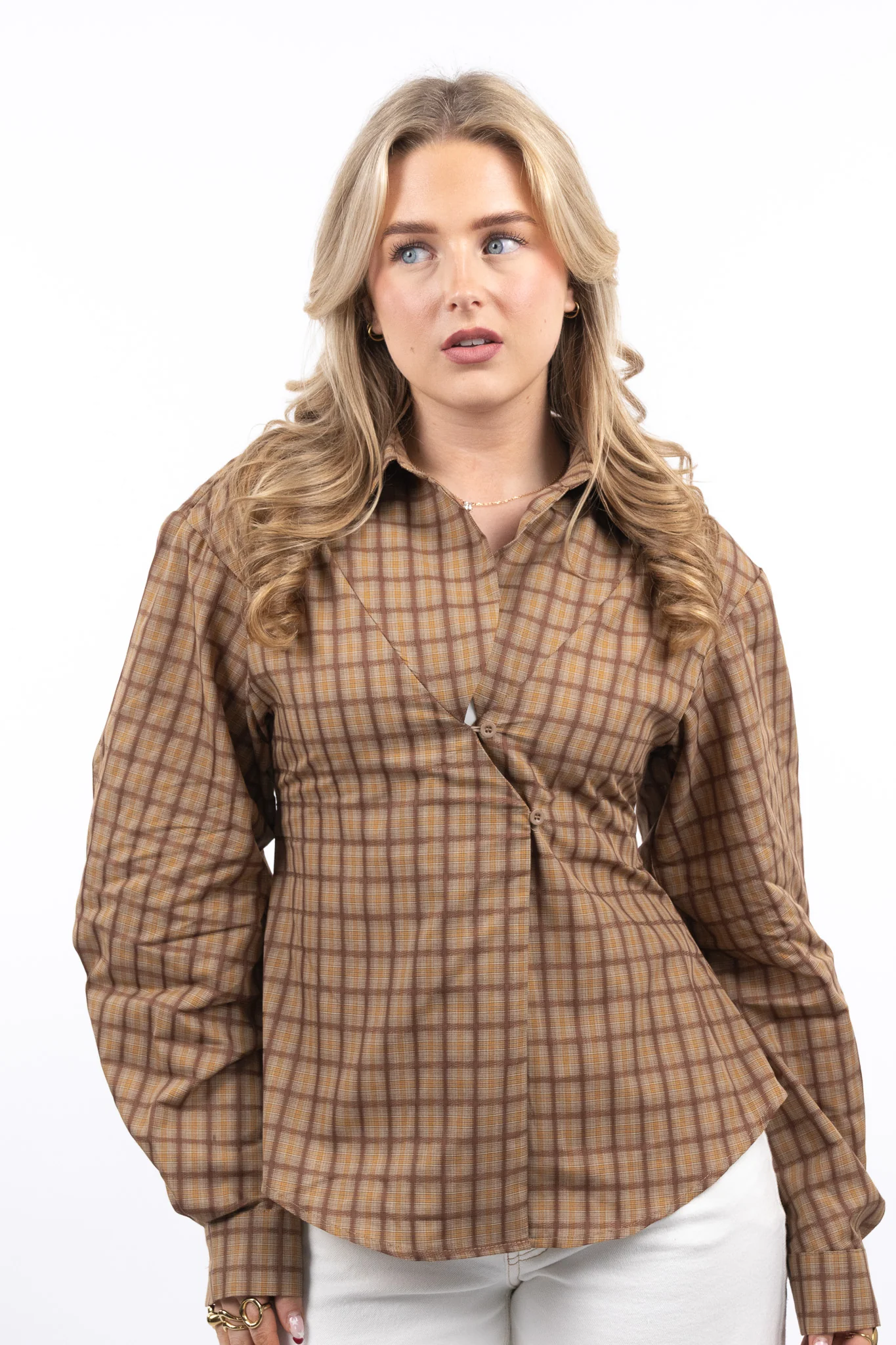 Retro Wrap Check Blouse - Image 10