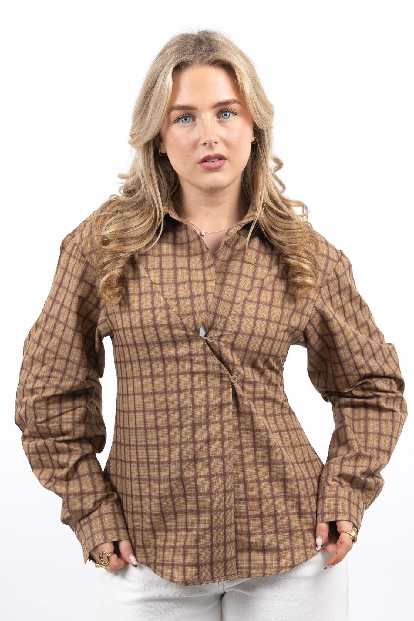 Retro Wrap Check Blouse - Image 11