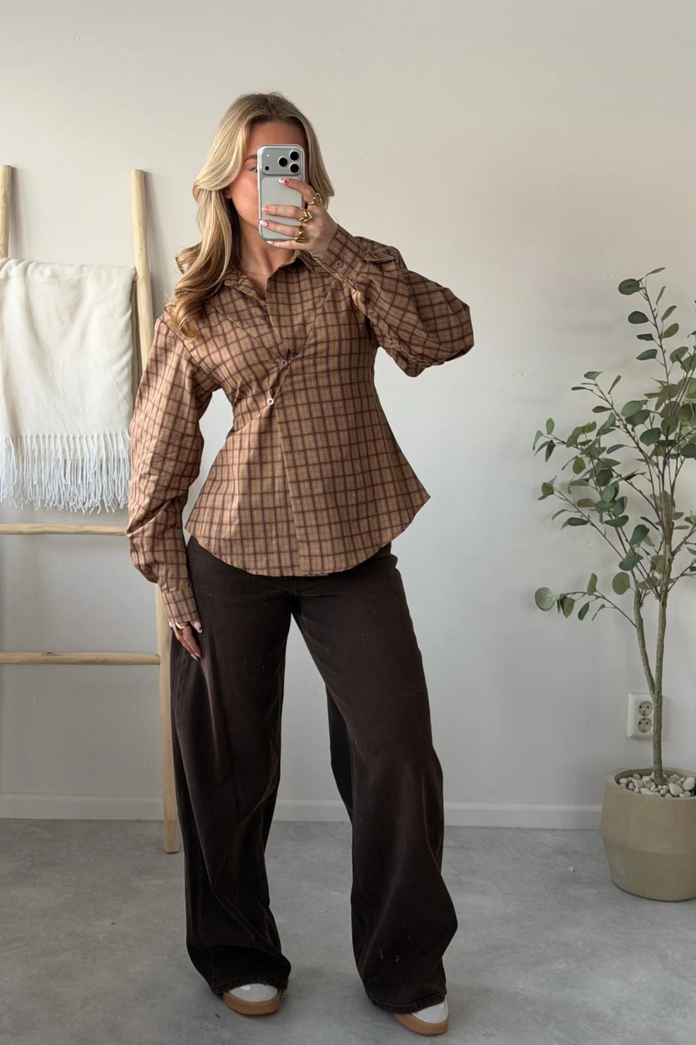Retro Wrap Check Blouse - Image 14