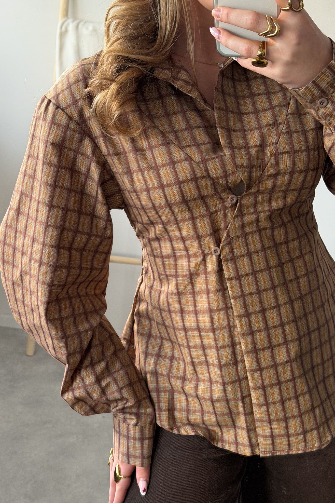 Retro Wrap Check Blouse - Image 15