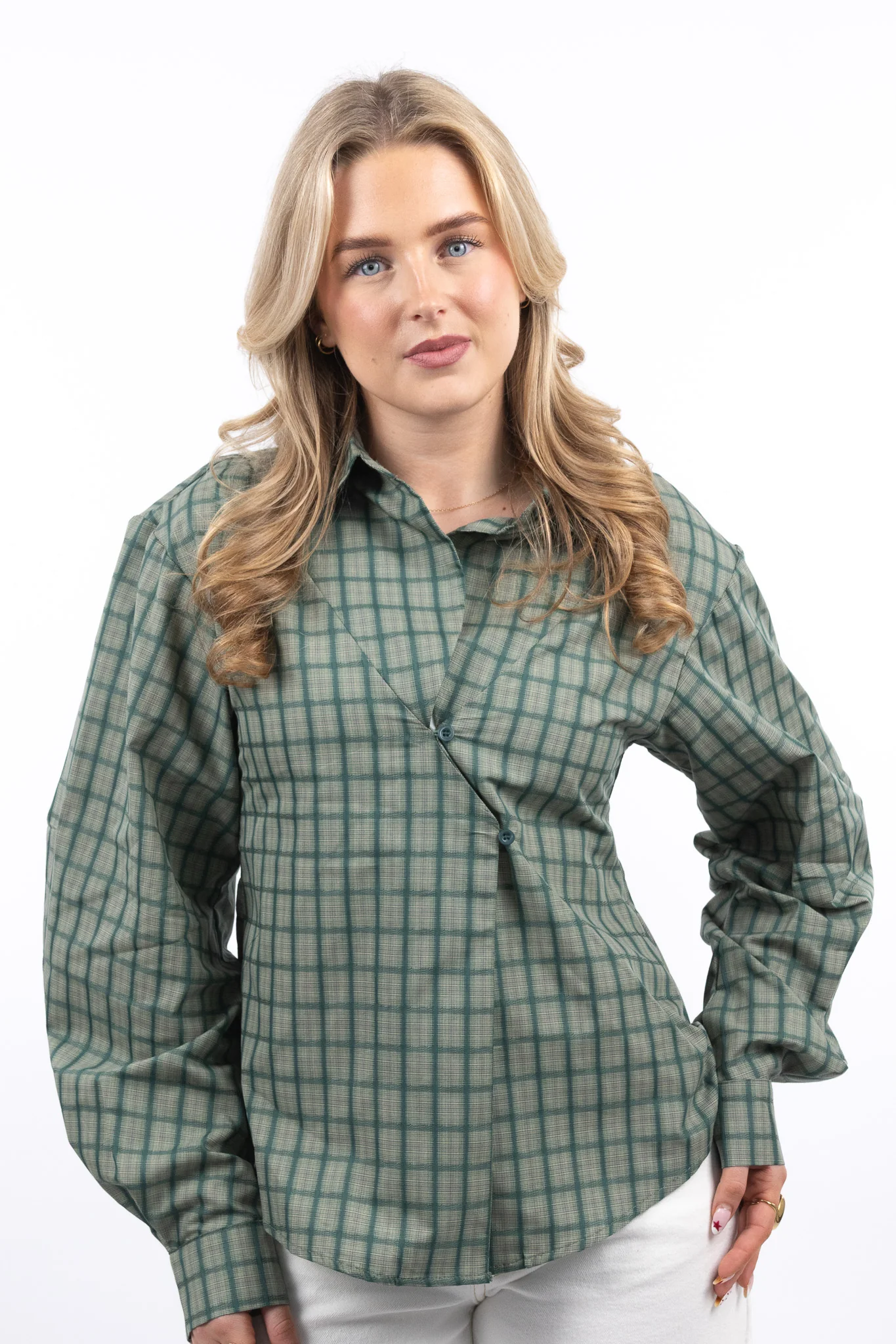 Retro Wrap Check Blouse - Image 6