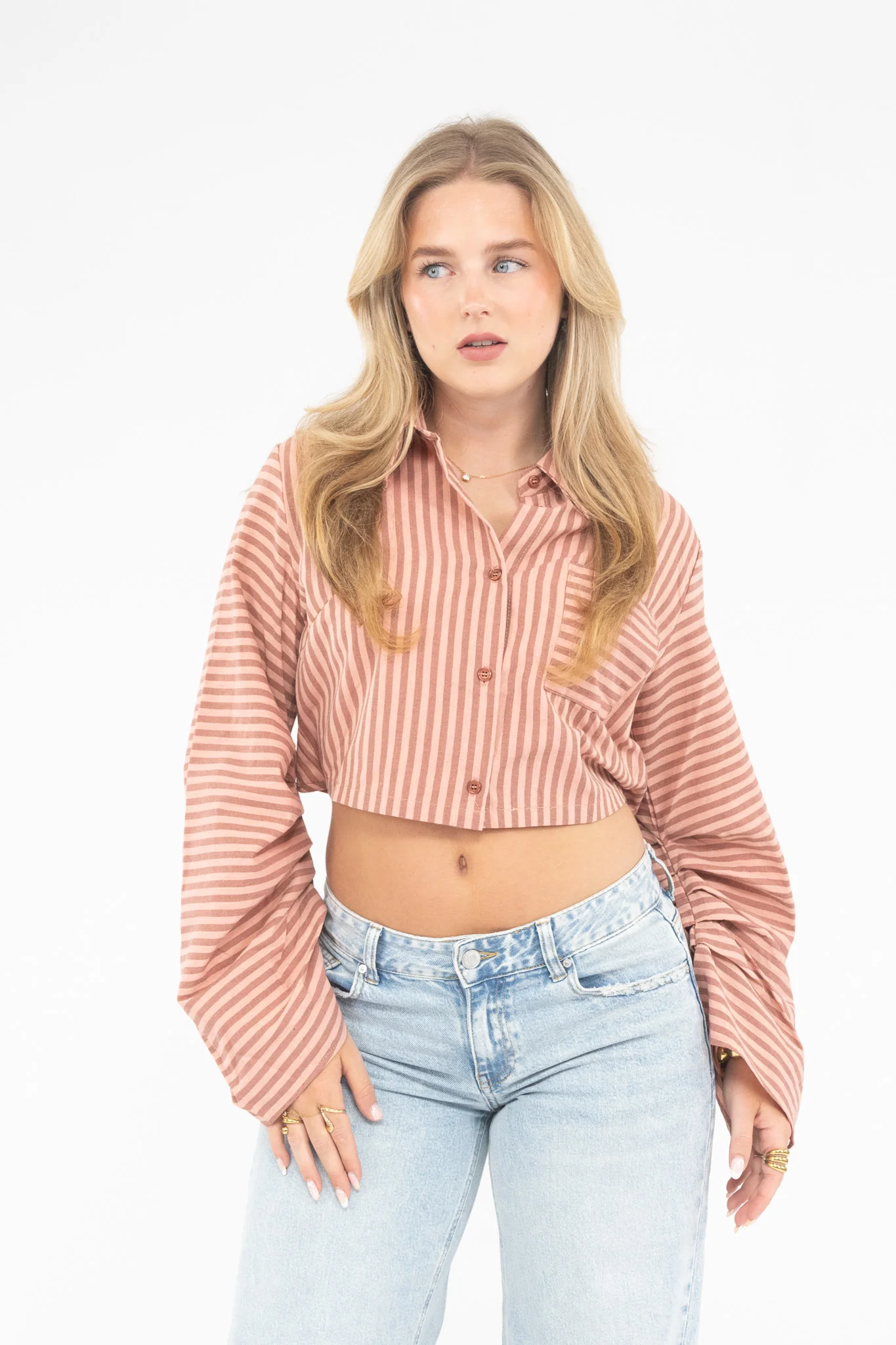 Striped Cropped Blouse - Image 2