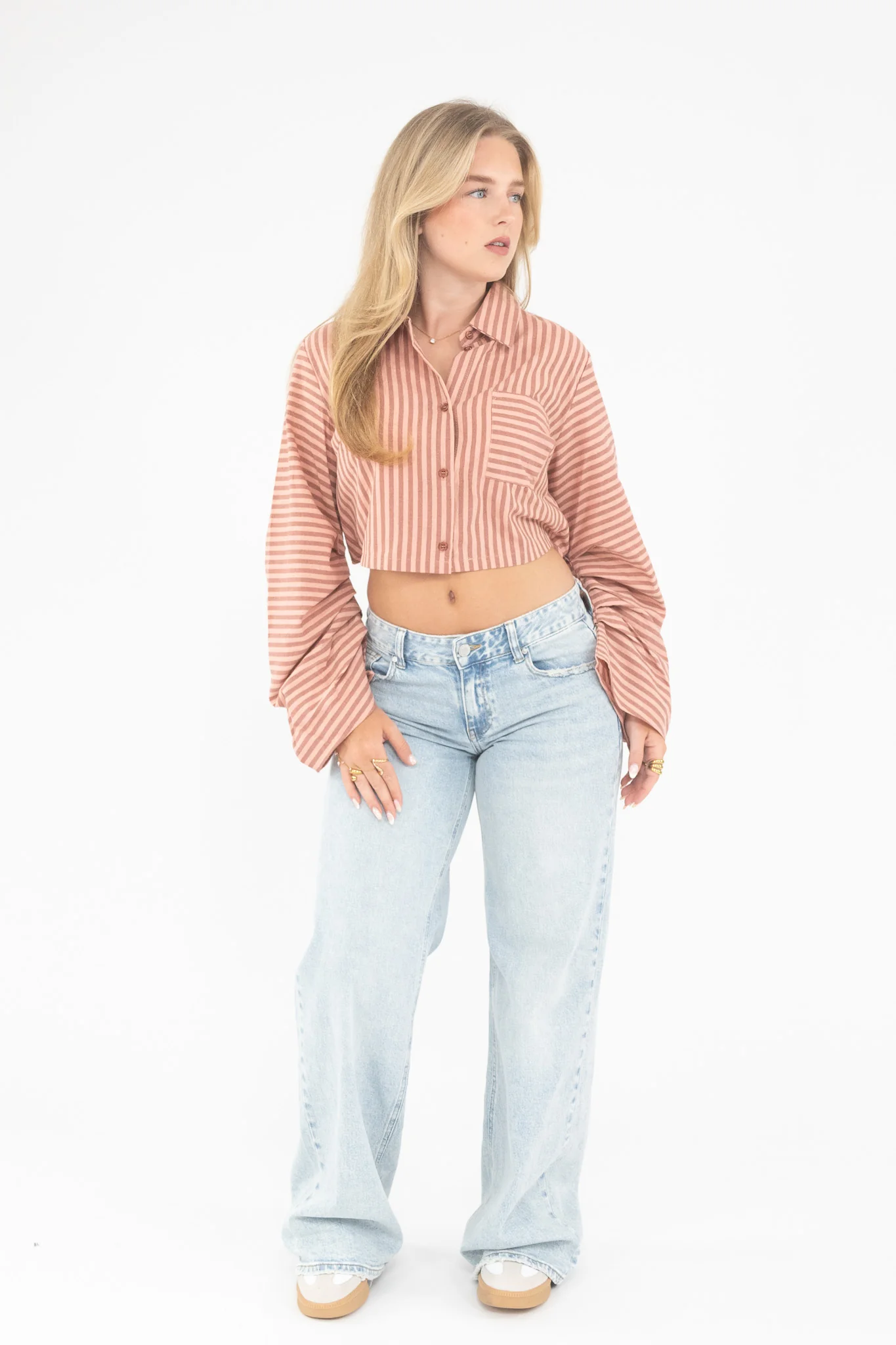 Striped Cropped Blouse - Image 3
