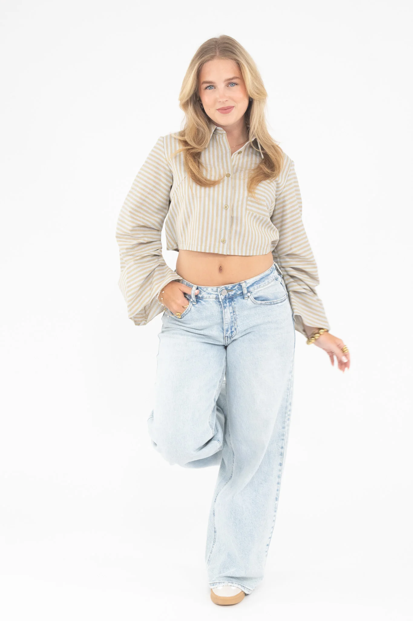 Striped Cropped Blouse - Image 6