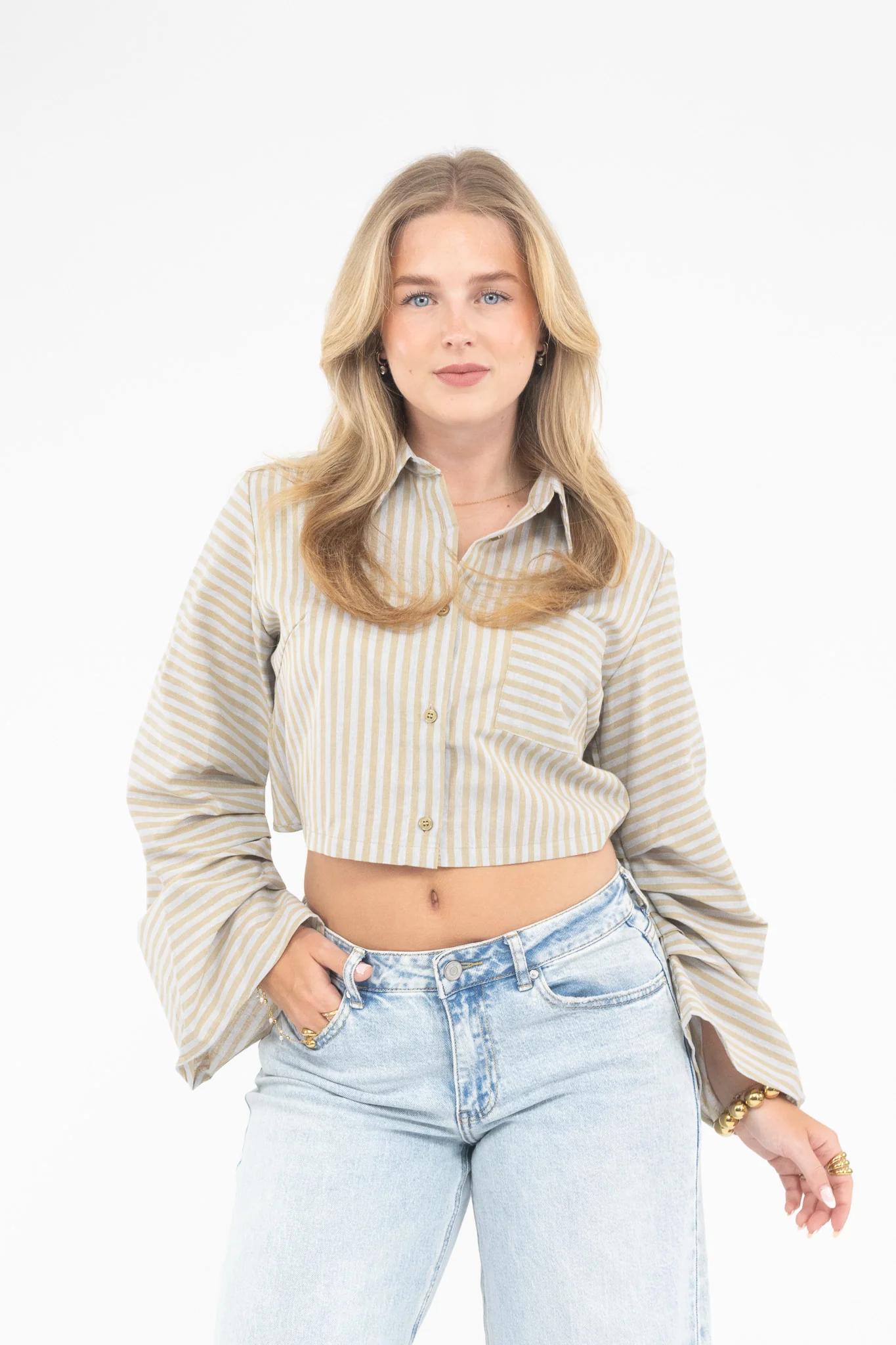 Striped Cropped Blouse - Image 9