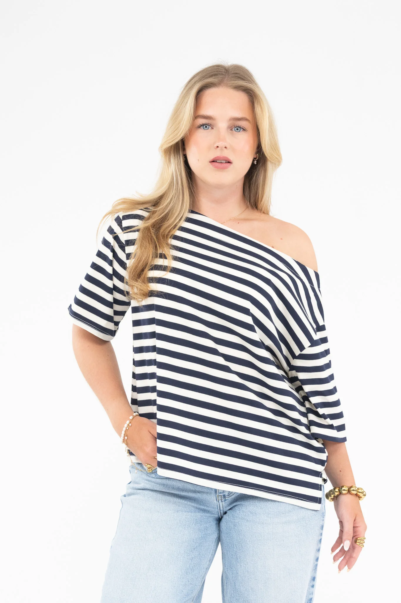 Striped Off Shoulder Tee - Image 10