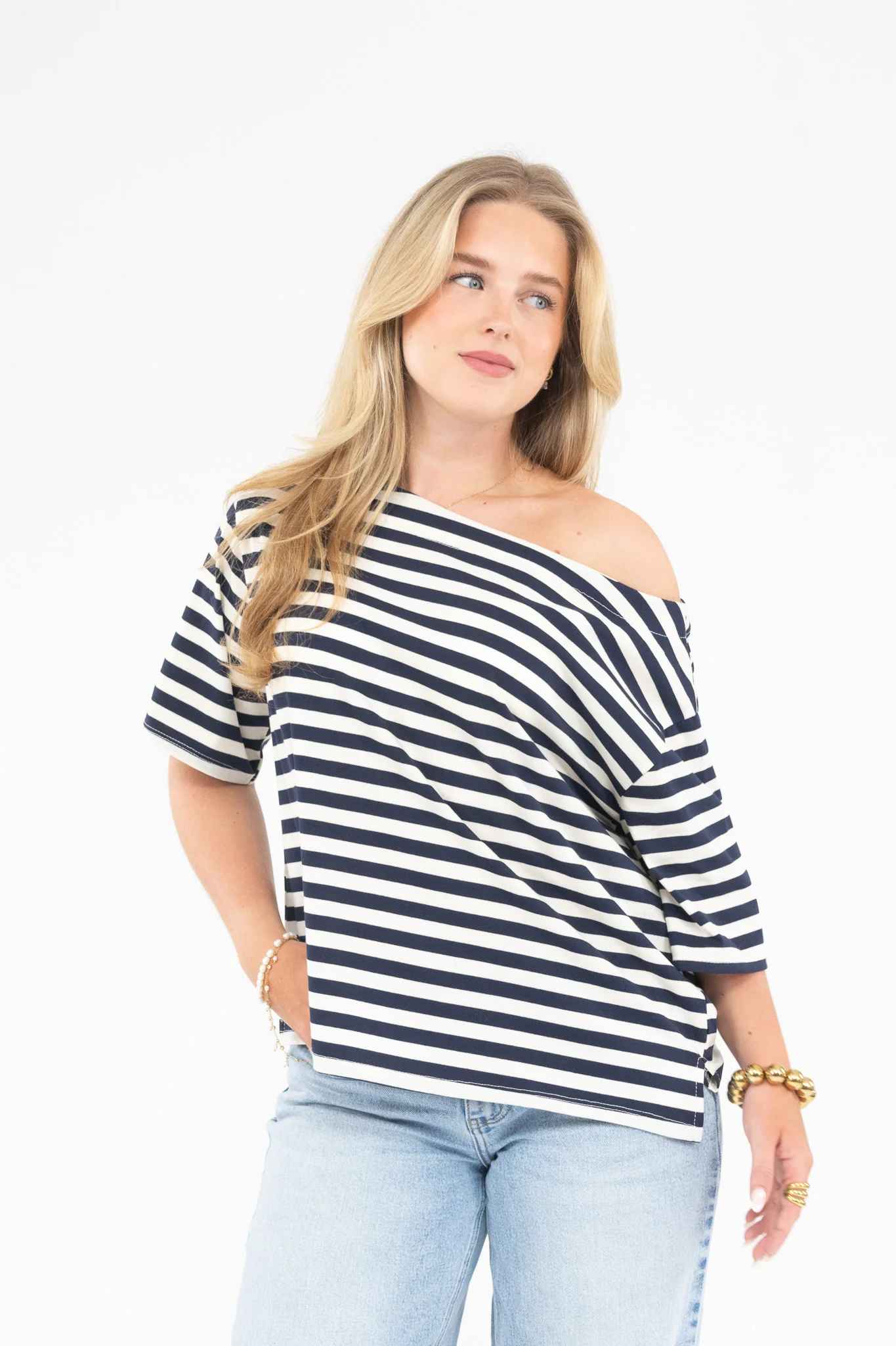 Striped Off Shoulder Tee - Image 11