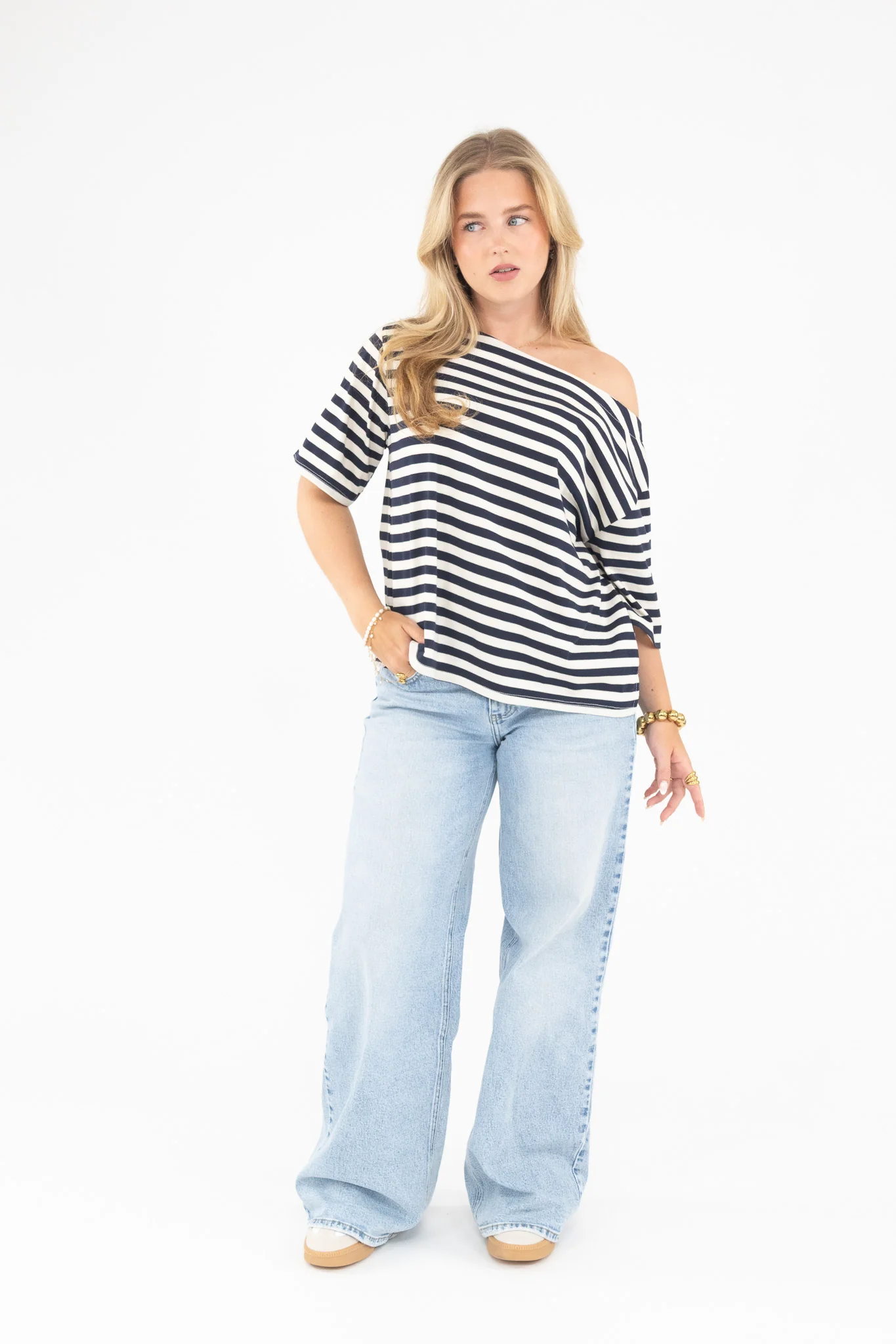 Striped Off Shoulder Tee - Image 13