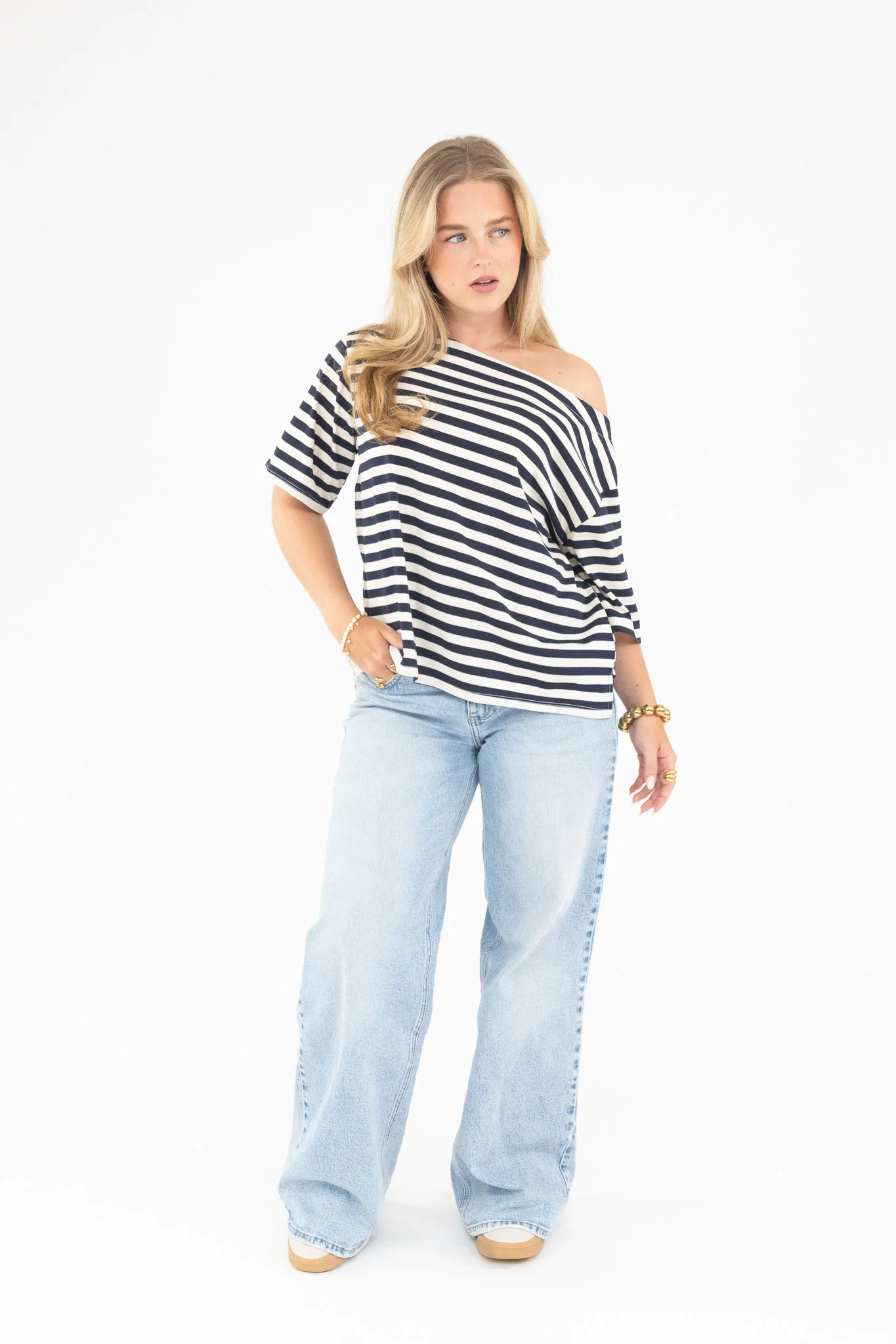 Striped Off Shoulder Tee - Image 14