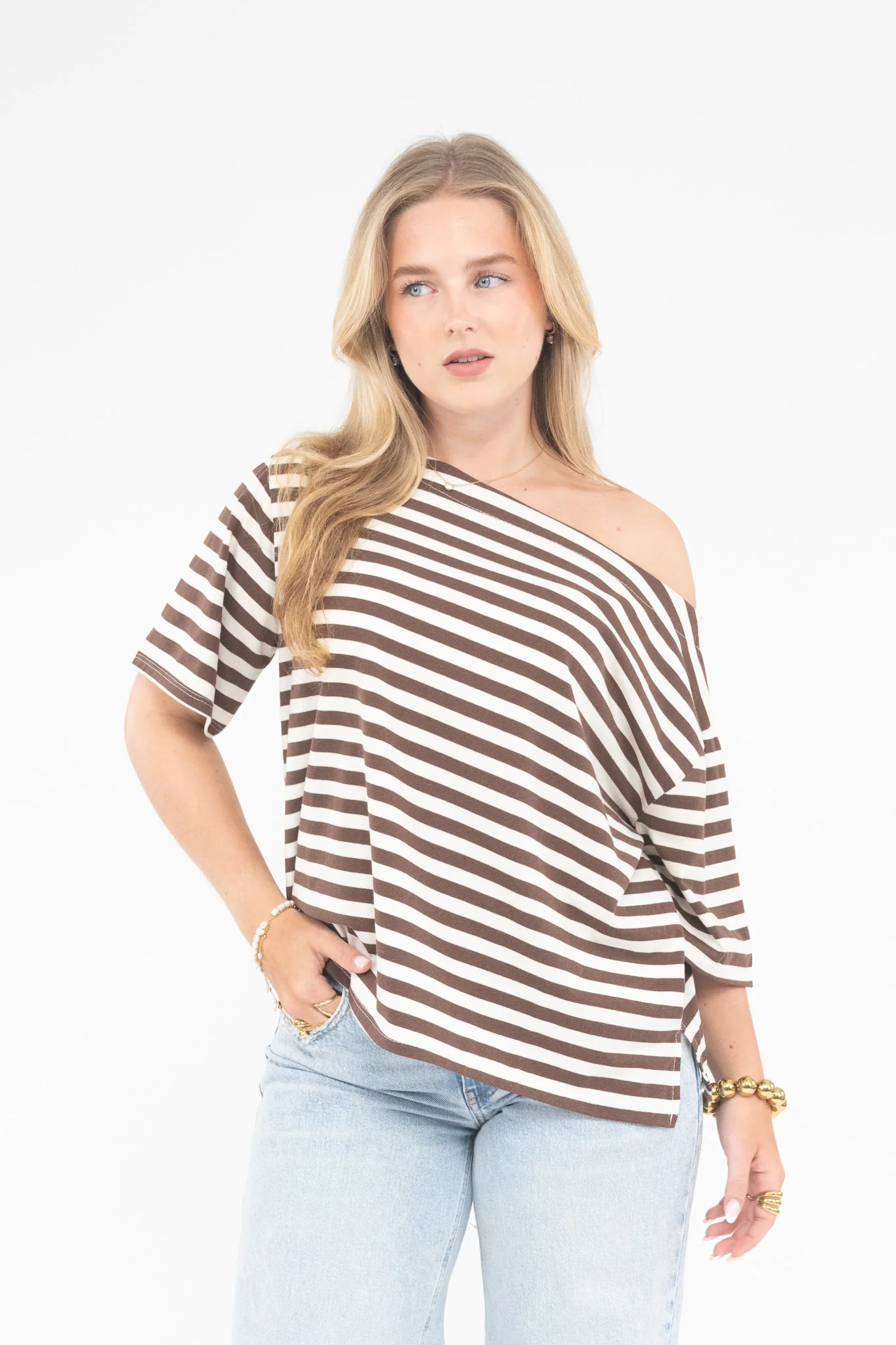 Striped Off Shoulder Tee - Image 18