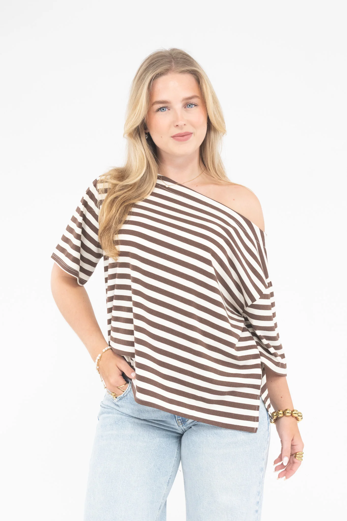 Striped Off Shoulder Tee - Image 19