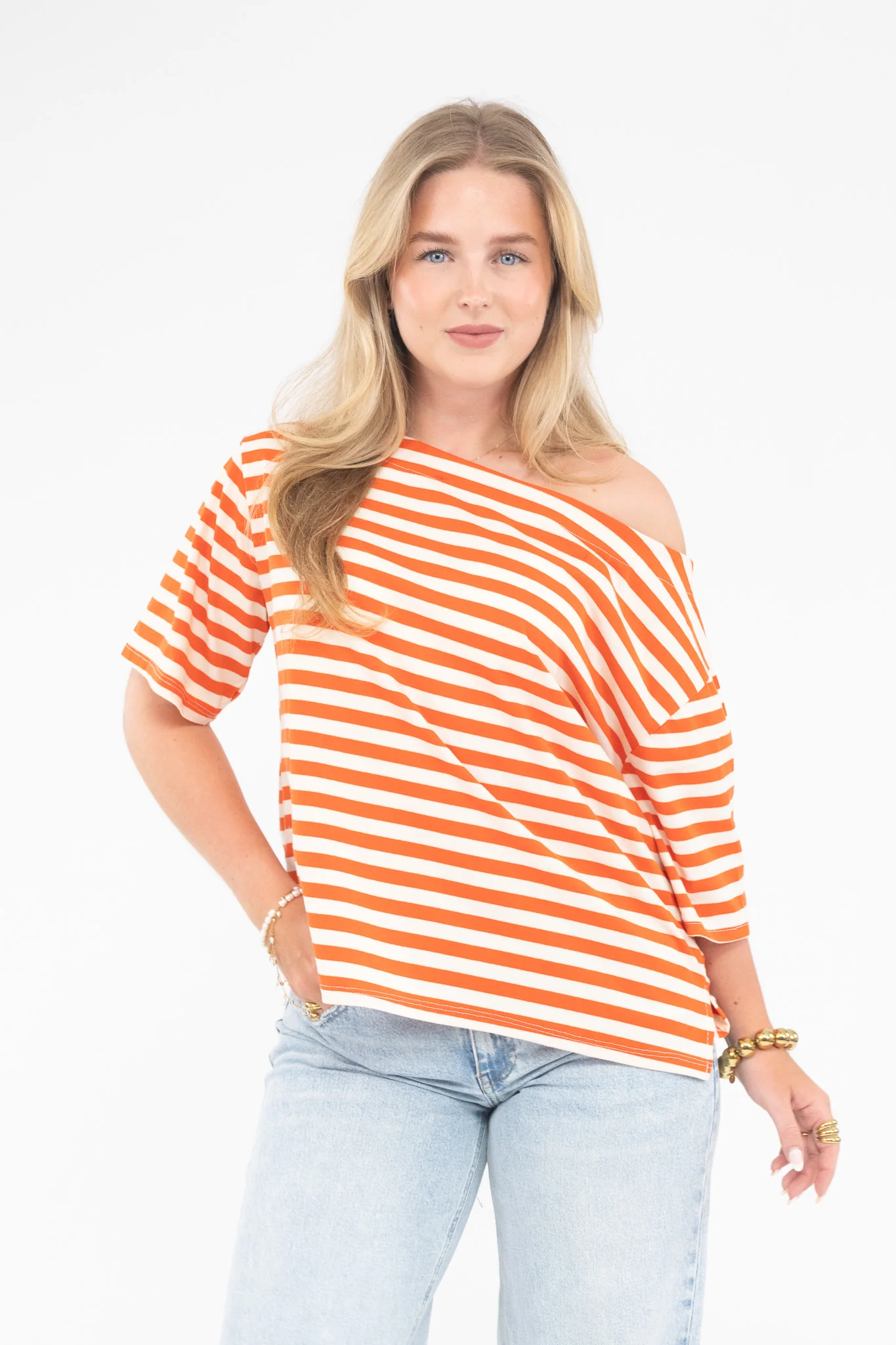 Striped Off Shoulder Tee - Image 5